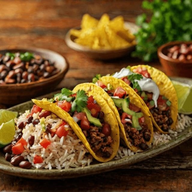 Hard Shell Taco, Rice & Beans.